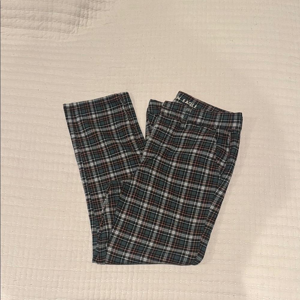 American Eagle Outfitters Black and Gray Chinos with Windowpane Design